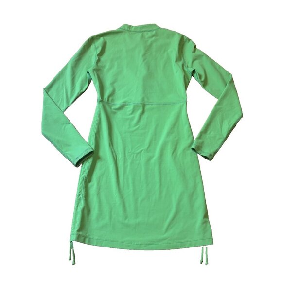 Athleta Swim XS Tidal Long Sleeve ZipUp Ruched Rash Guard Coverup Dress Green - Picture 8 of 8